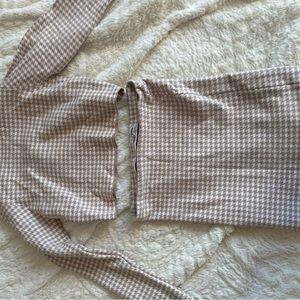 Fashion Nova Beige and White Houndstooth Cardigan